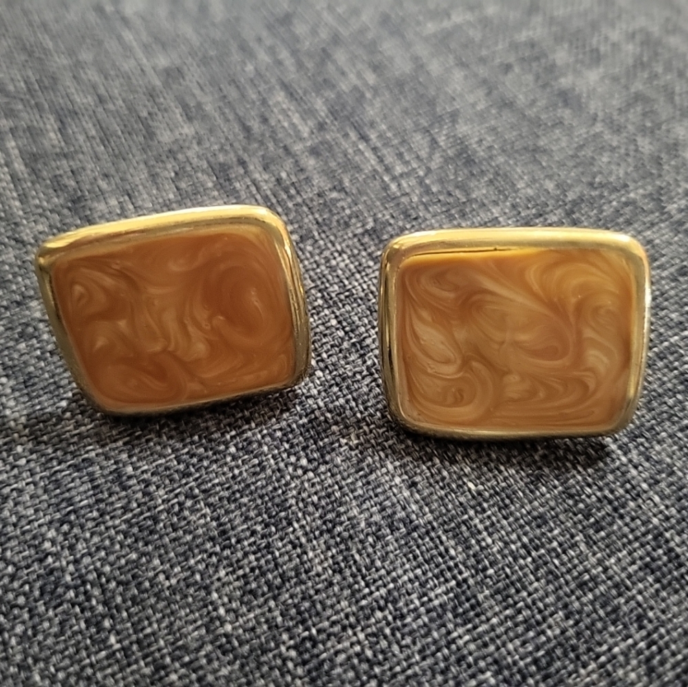 Monet orange coral square vintage clip on earrings